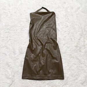 Women Forever 21 Halter Open Back Faux Leather Mini Dress in Olive Brown Medium